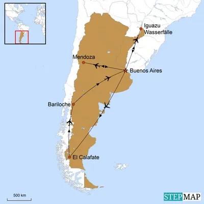 Reiseverlauf, Romantik Pur im Land der Giganten, Argentinien Hochzeitsreise, Stepmap