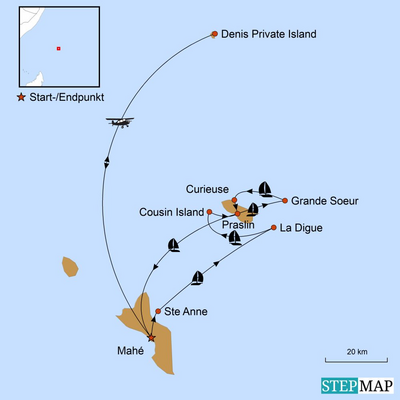 Reiseverlauf, Seychellen Hochzeitsreise, Stepmap