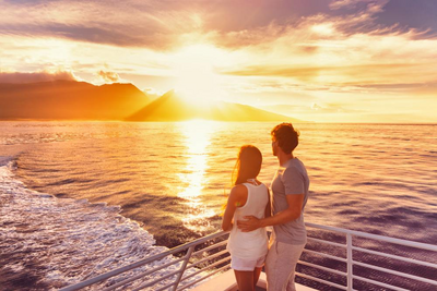 Fähre nach Moorea, Südsee Hochzeitsreise, Sonnenuntergang