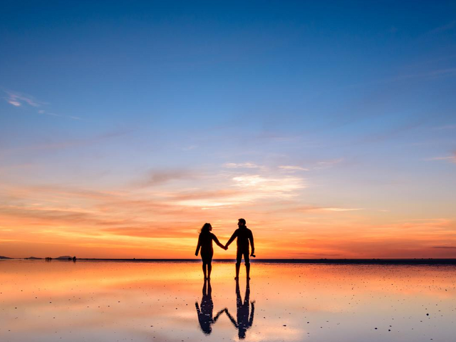 Salar de Uyuni, Bolivien, Lateinamerika, Hochzeitsreise, Sonnenuntergang