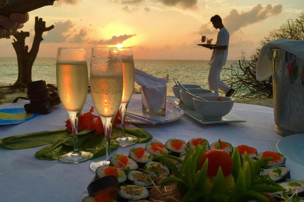 Romantisches Dinner, Denis Private Island, Seychellen Flitterwochen